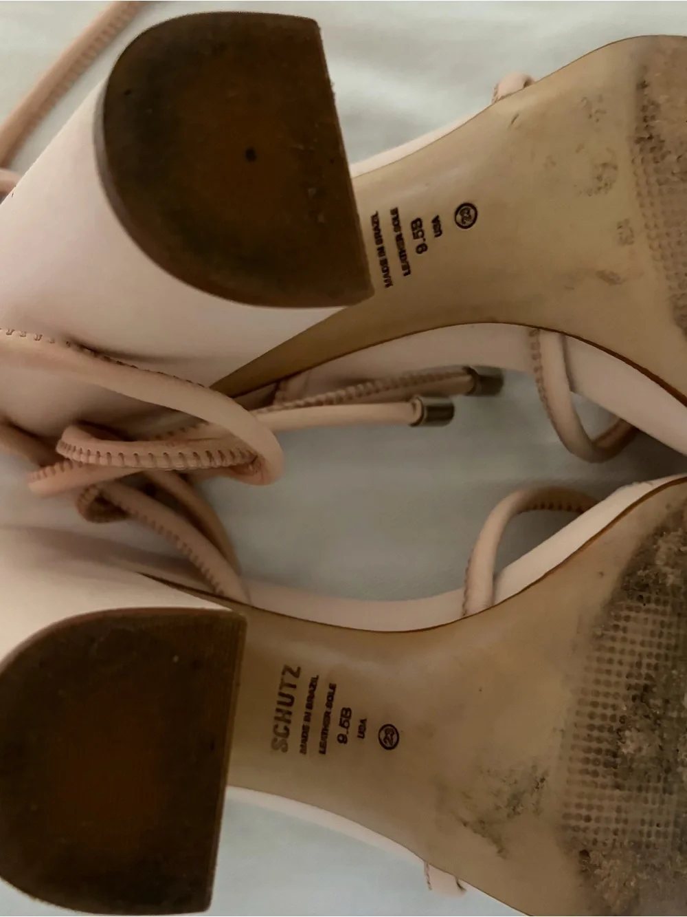 Schutz Nude Blush Strappy Block Heel Sandals